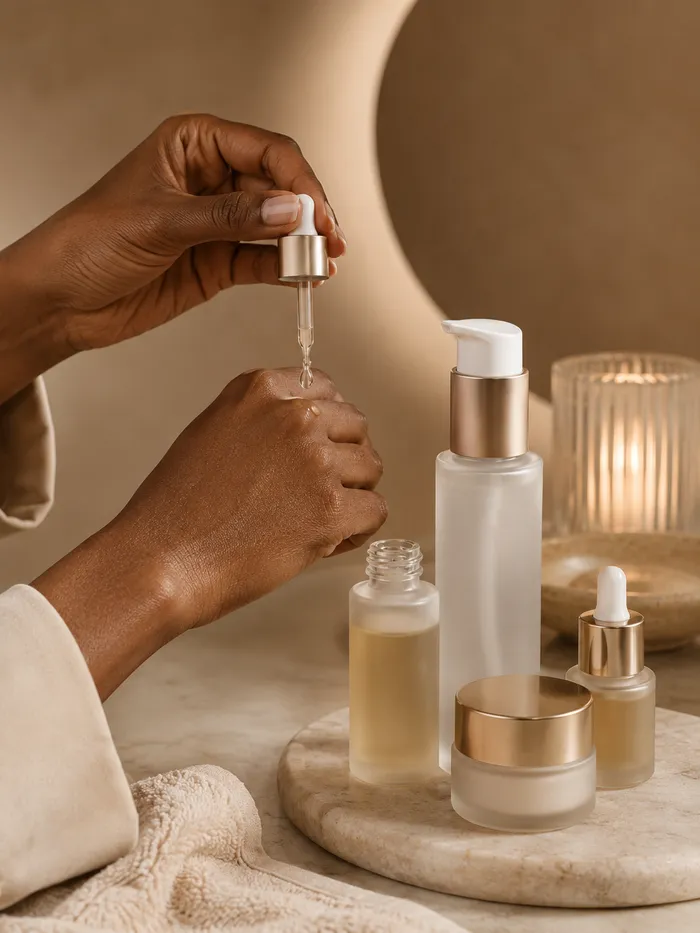 Skincare — serum dropper and product collection